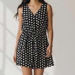 Mimi Chica Womens Black Cat Print Button Front Sleeveless  Dress 1X